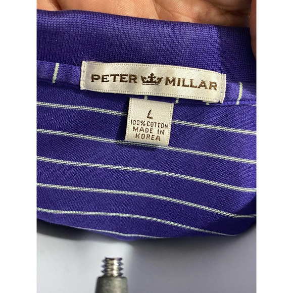 Peter Millar Polo Shirt Mens Large Purple White Striped Golf Logo Outdoor Casual - Picture 3 of 8